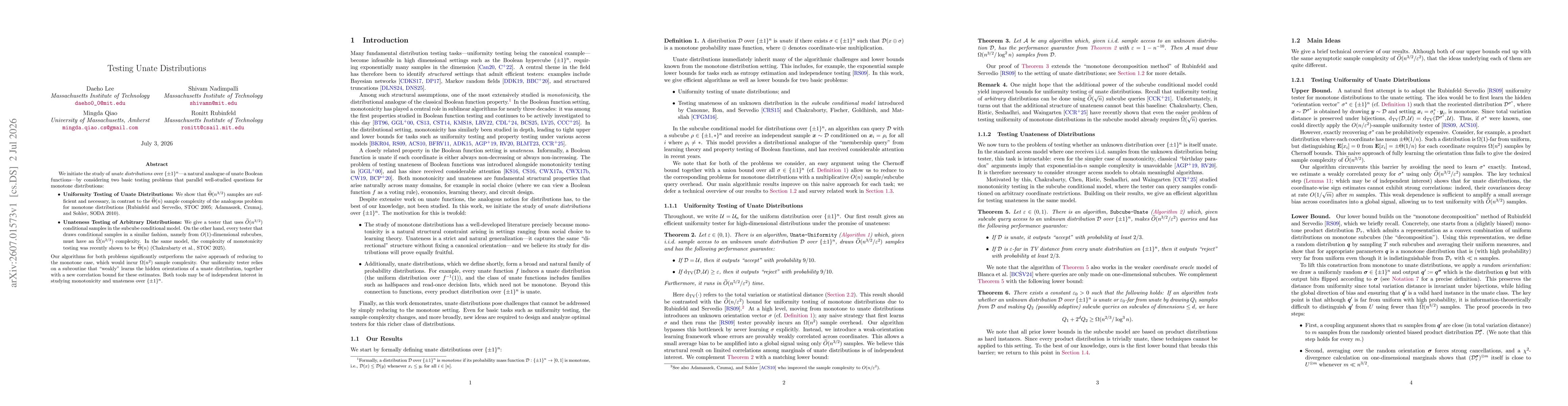 Thumbnail for Testing Unate Distributions