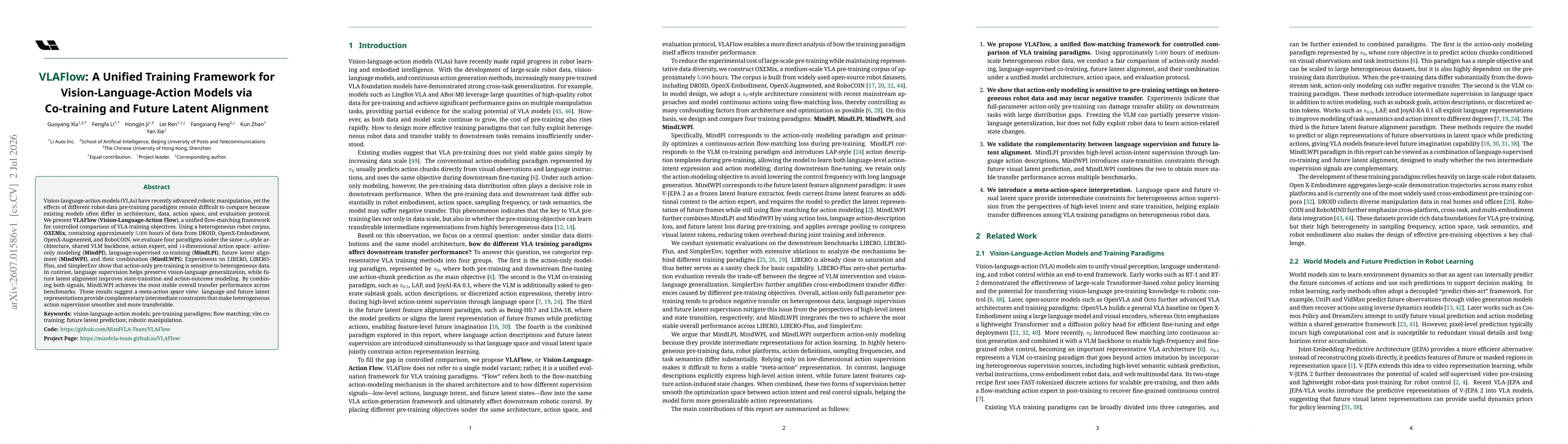 Thumbnail for VLAFlow: A Unified Training Framework for Vision-Language-Action Models via Co-training and Future Latent Alignment