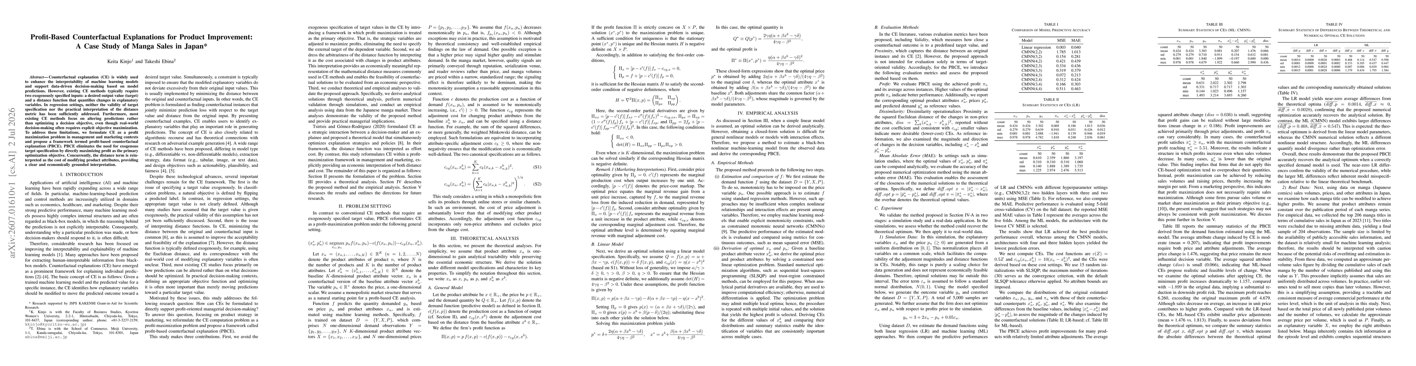 Thumbnail for Profit-Based Counterfactual Explanations for Product Improvement: A Case Study of Manga Sales in Japan