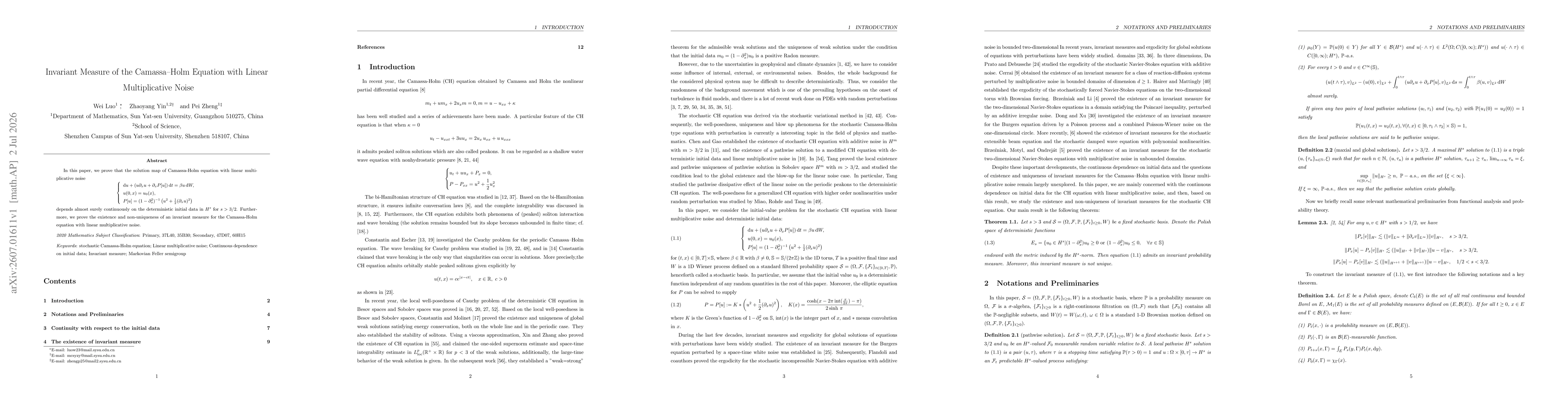 Thumbnail for Invariant Measure of the Camassa-Holm Equation with Linear Multiplicative Noise