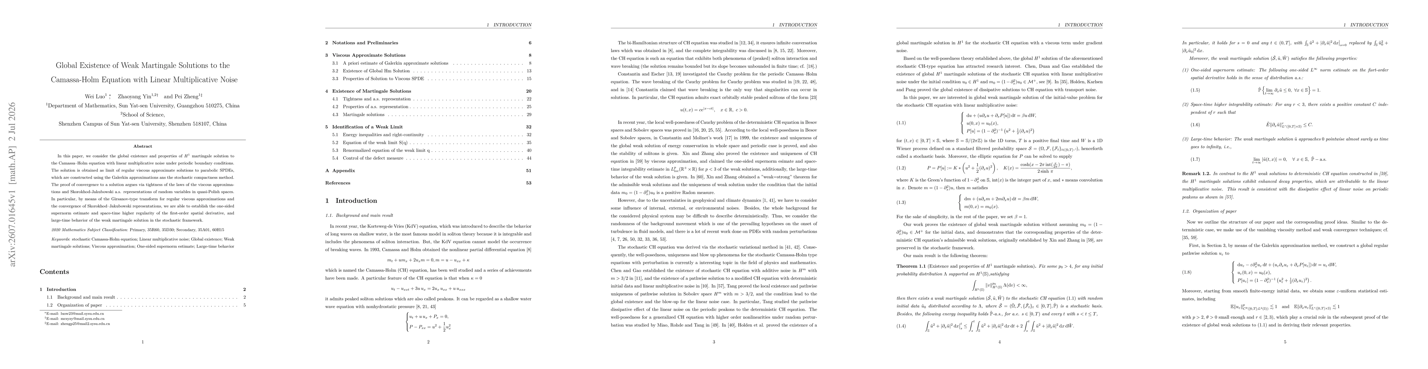Thumbnail for Global Existence of Weak Martingale Solutions to the Camassa-Holm Equation with Linear Multiplicative Noise