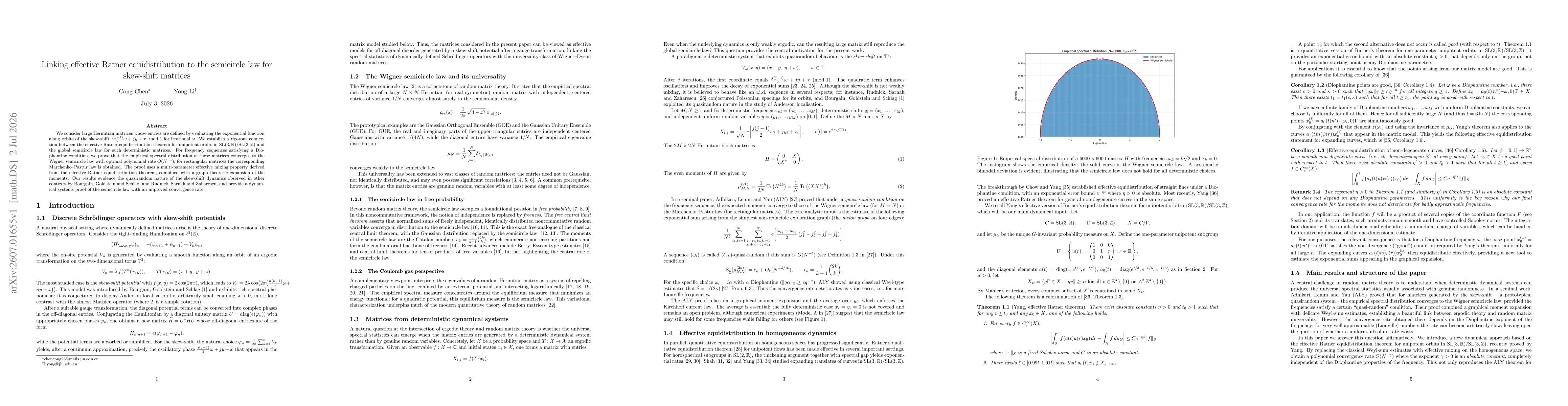 Thumbnail for Linking effective Ratner equidistribution to the semicircle law for skew-shift matrices