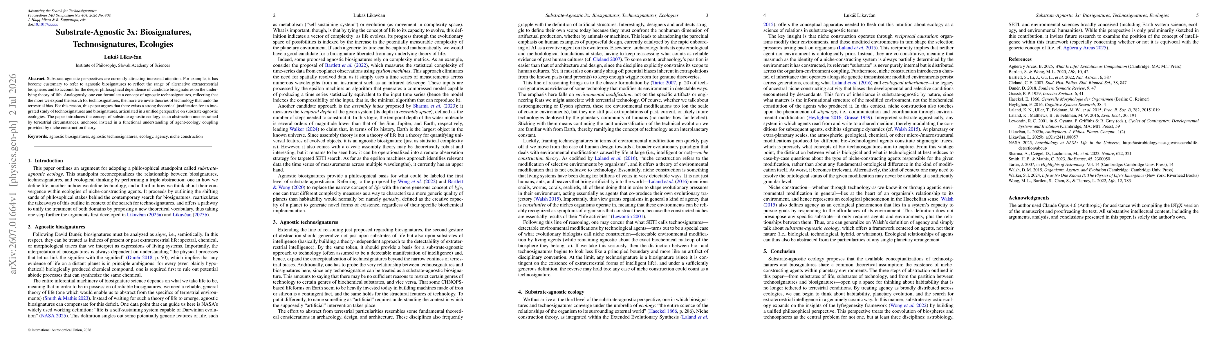 Thumbnail for Substrate-Agnostic 3x: Biosignatures, Technosignatures, Ecologies