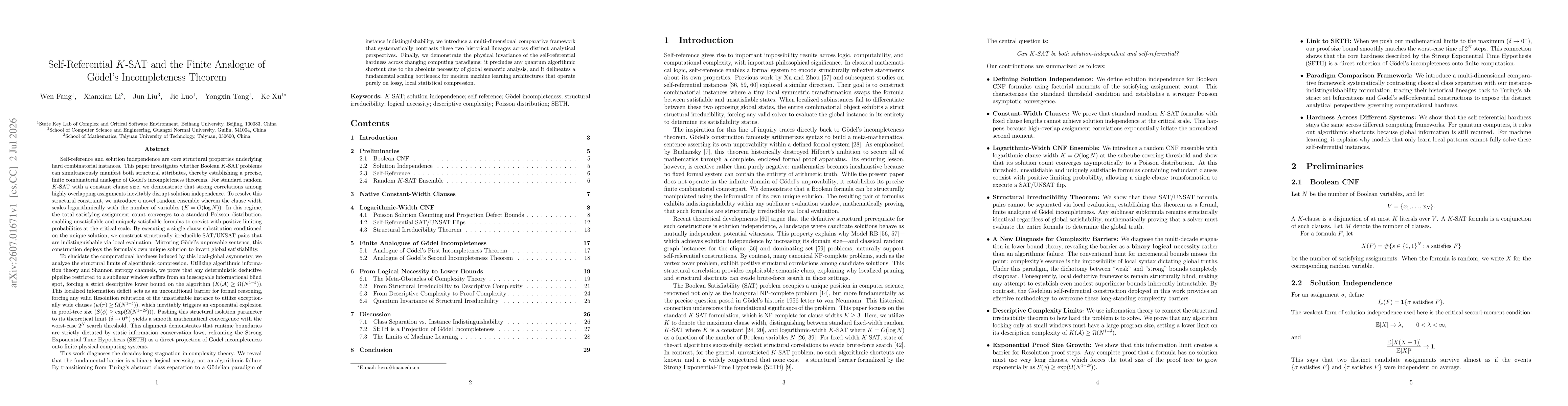 Thumbnail for Self-Referential $K$-SAT and the Finite Analogue of Gödel's Incompleteness Theorem