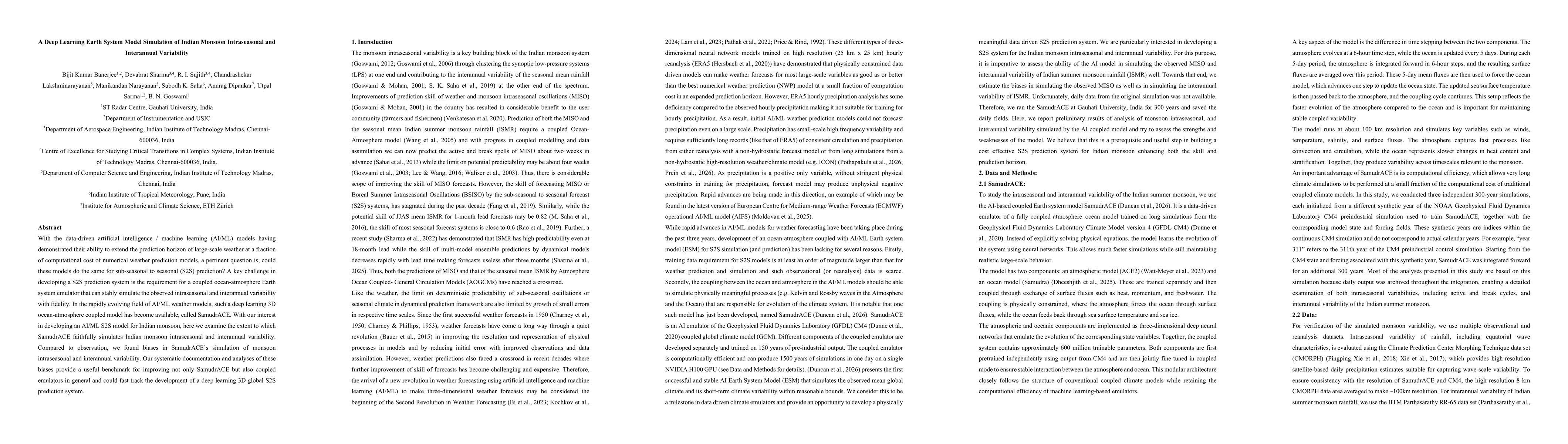 Thumbnail for A Deep Learning Earth System Model Simulation of Indian Monsoon Intraseasonal and Interannual Variability