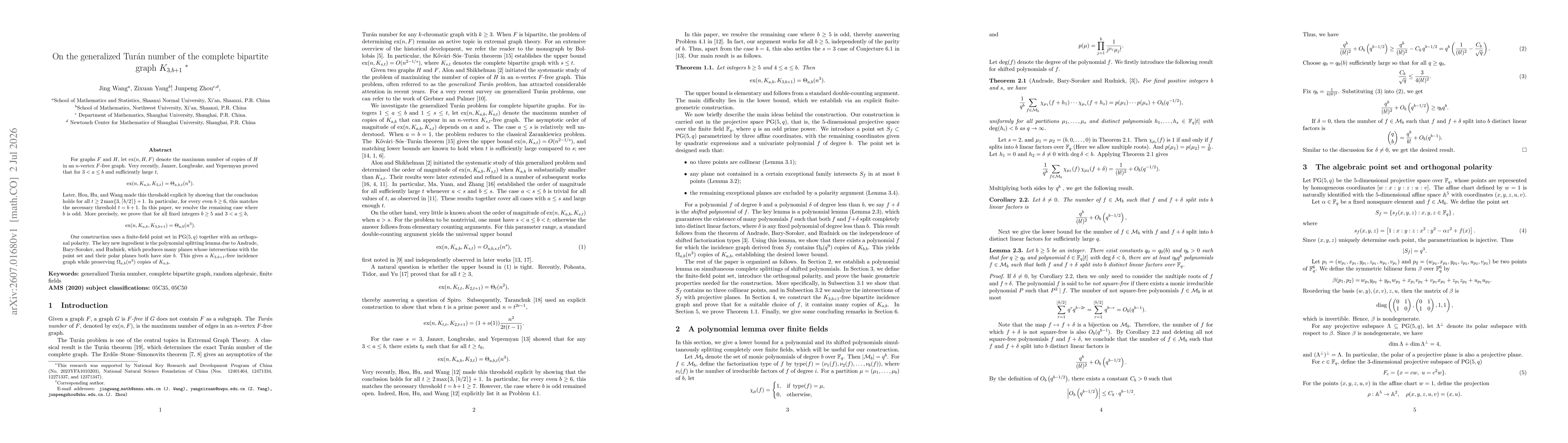 Thumbnail for On the generalized Turán number of the complete bipartite graph $K_{3,b+1}$