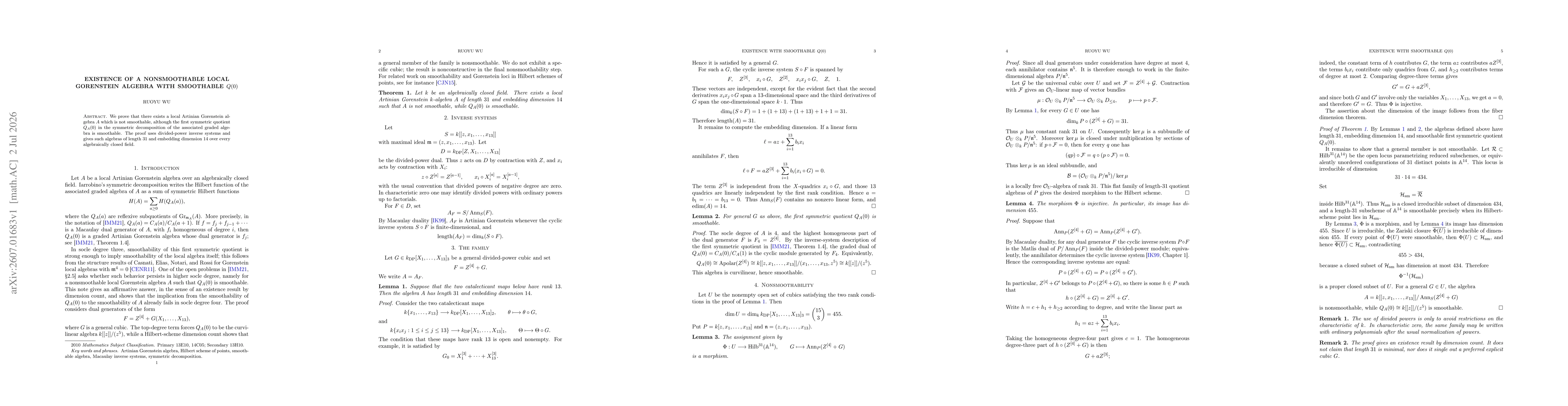 Thumbnail for Existence of a Nonsmoothable Local Gorenstein Algebra with Smoothable Q(0)