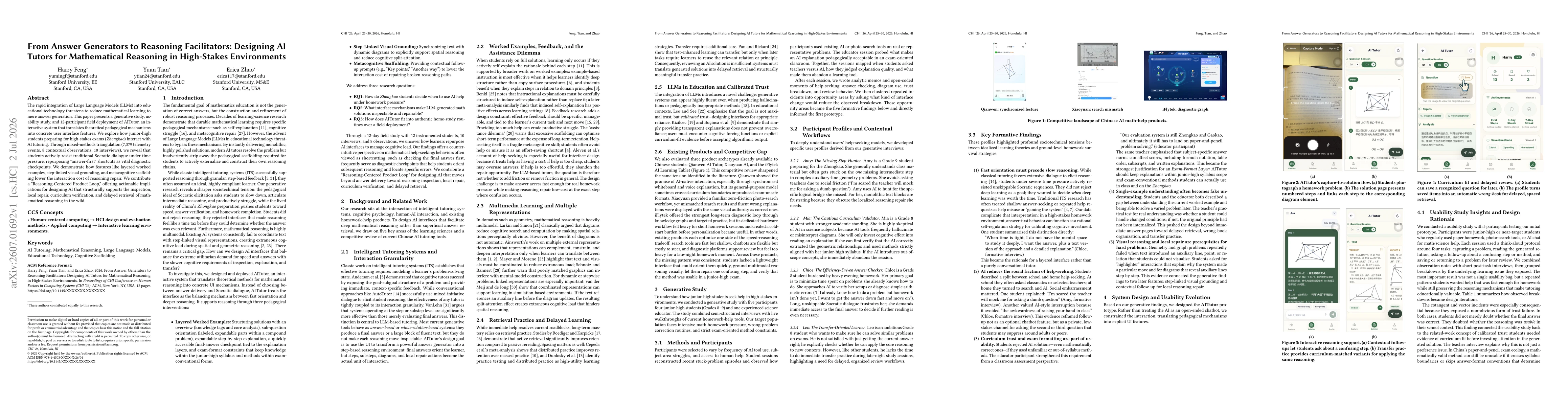 Thumbnail for From Answer Generators to Reasoning Facilitators: Designing AI Tutors for Mathematical Reasoning in High-Stakes Environments