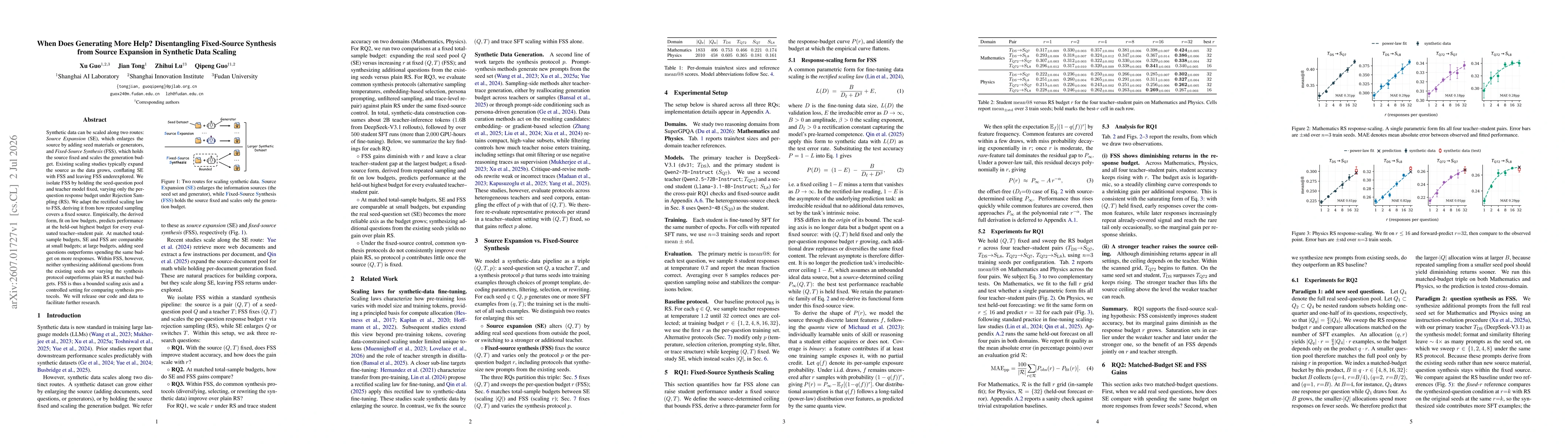 Thumbnail for When Does Generating More Help? Disentangling Fixed-Source Synthesis from Source Expansion in Synthetic Data Scaling
