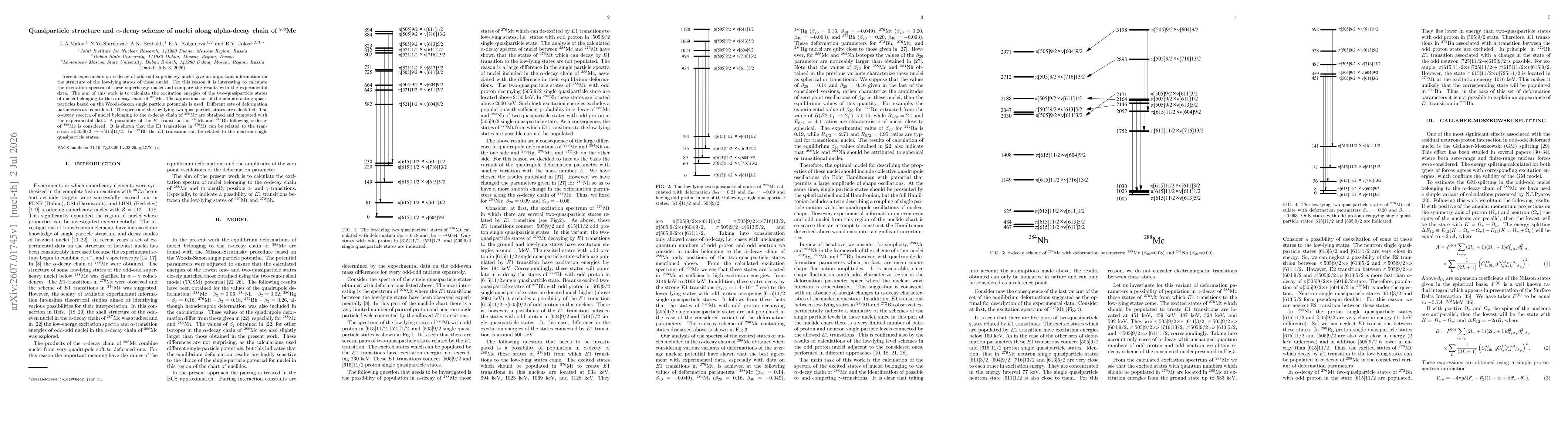 Thumbnail for Quasiparticle structure and $α$-decay scheme of nuclei along alpha-decay chain of $^{288}$Mc