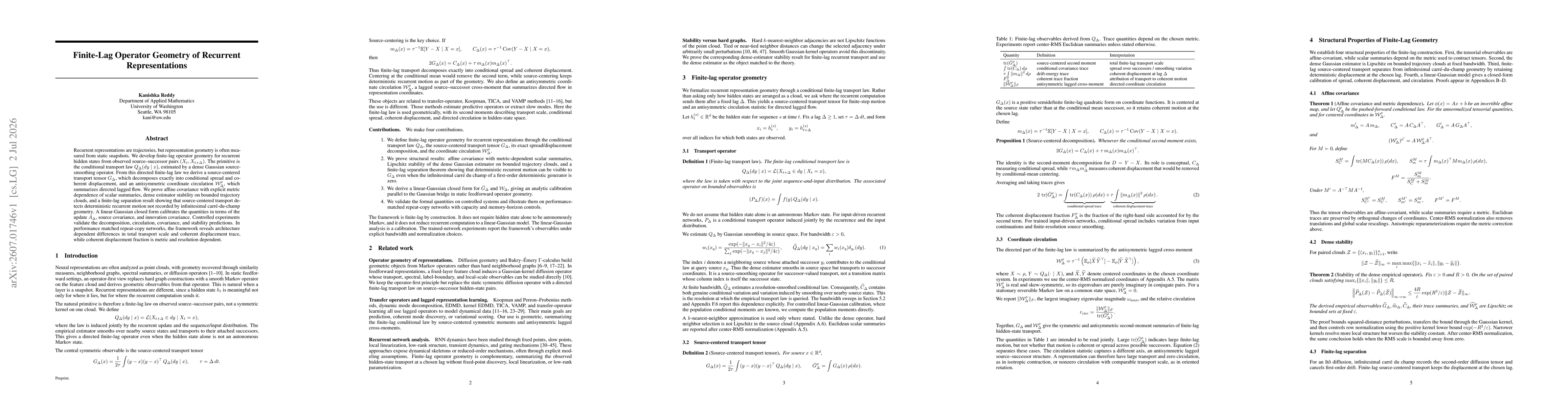 Thumbnail for Finite-Lag Operator Geometry of Recurrent Representations