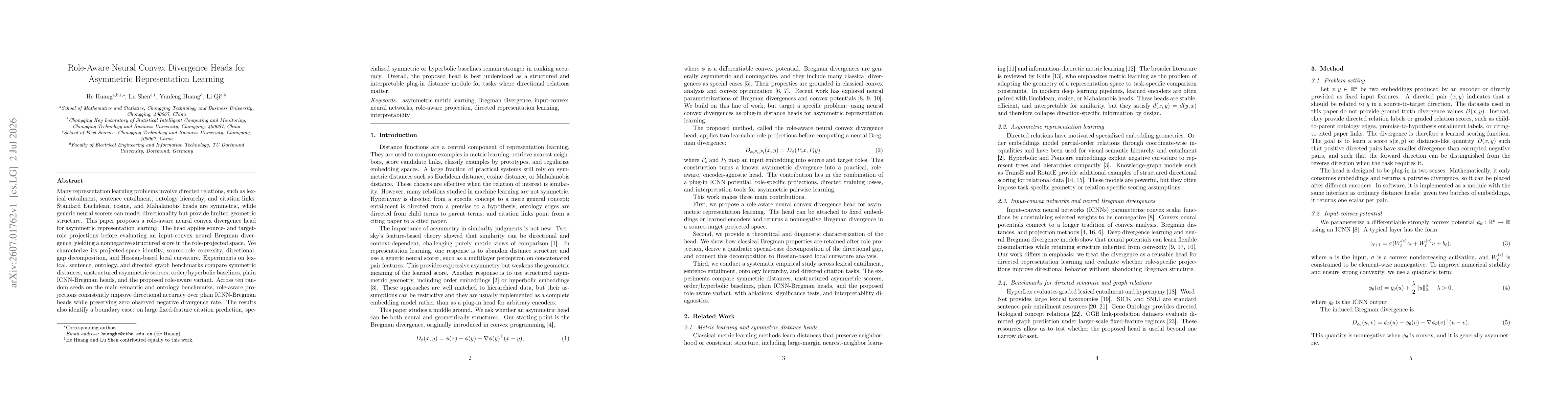 Thumbnail for Role-Aware Neural Convex Divergence Heads for Asymmetric Representation Learning