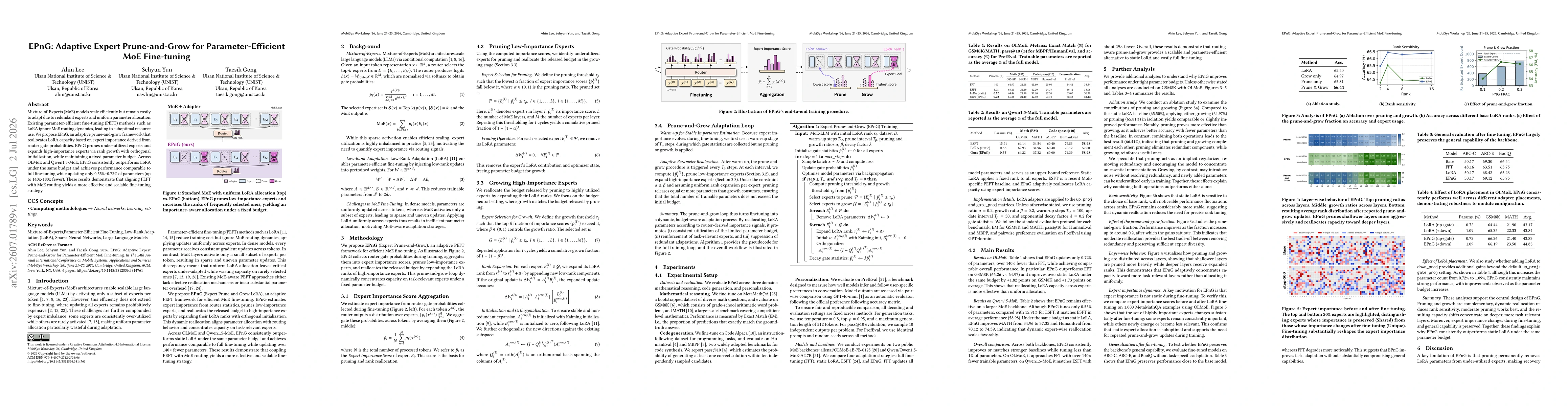 Thumbnail for EPnG: Adaptive Expert Prune-and-Grow for Parameter-Efficient MoE Fine-tuning