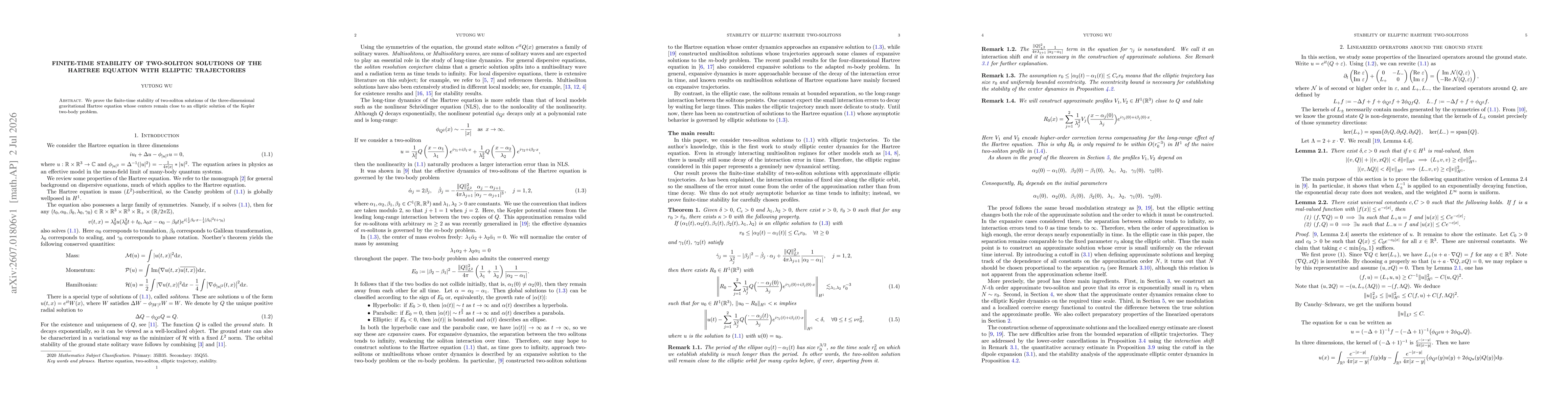 Thumbnail for Finite-time stability of two-soliton solutions of the Hartree equation with elliptic trajectories