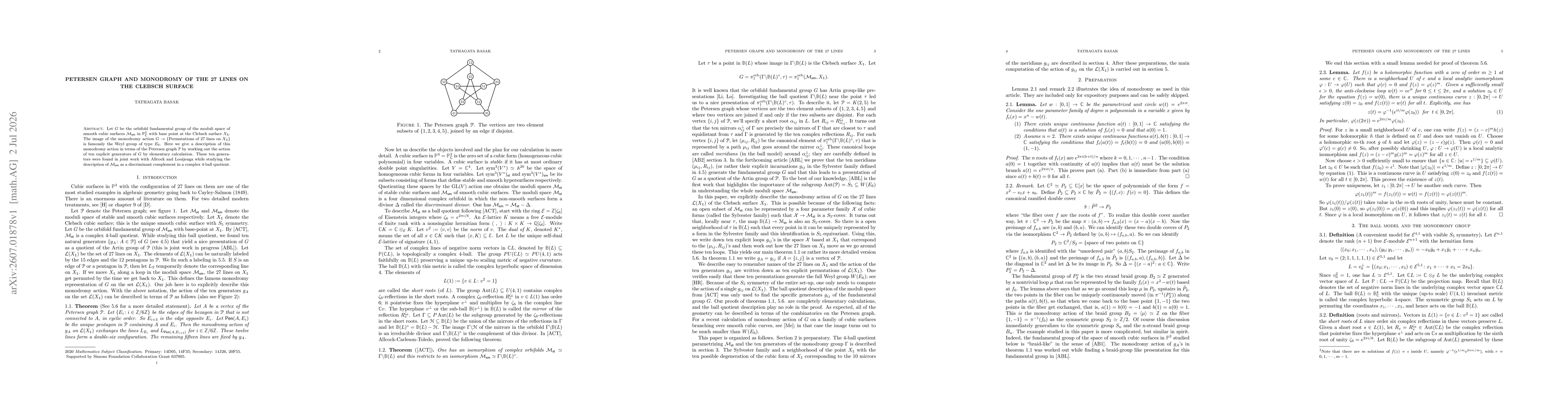 Thumbnail for Petersen graph and monodromy of the 27 lines on the Clebsch surface