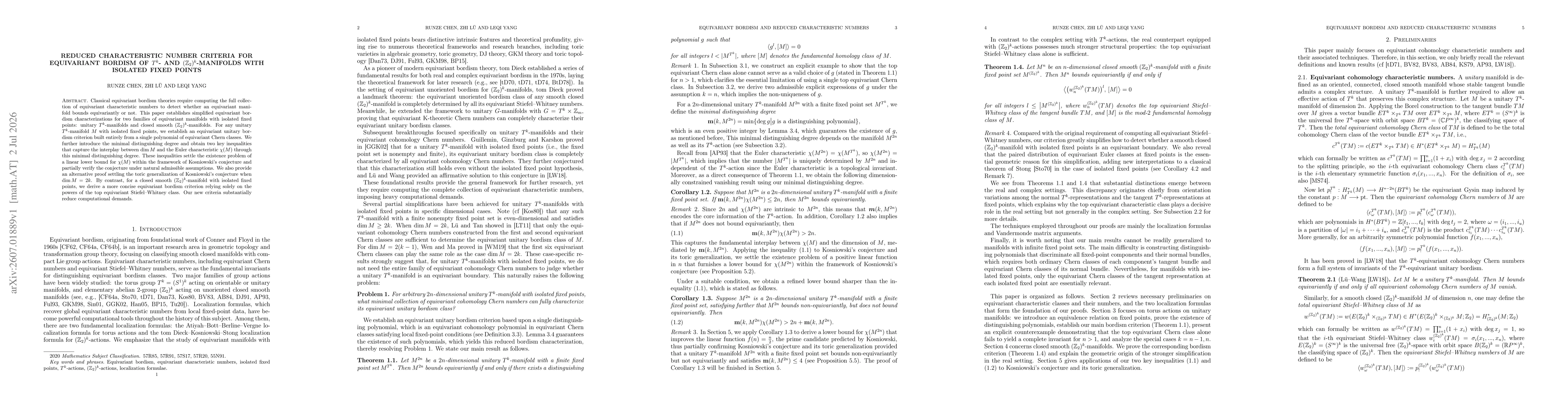 Thumbnail for Reduced characteristic number criteria for equivariant bordism of $T^k$- and $(\mathbb{Z}_2)^k$-manifolds with isolated fixed points