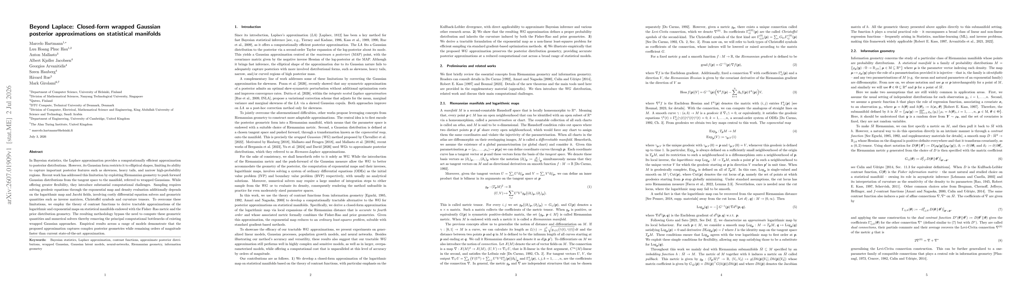 Thumbnail for Beyond Laplace: Closed-form wrapped Gaussian posterior approximations on statistical manifolds
