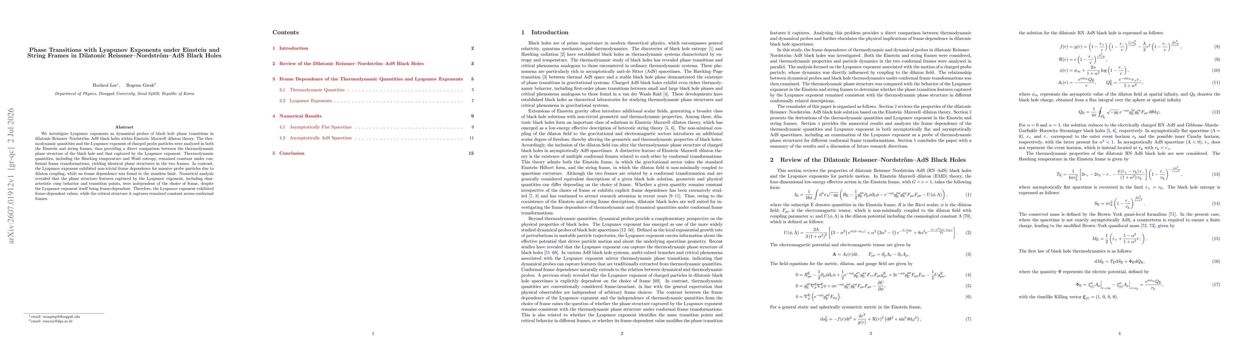 Thumbnail for Phase Transitions with Lyapunov Exponents under Einstein and String Frames in Dilatonic Reissner--Nordström--AdS Black Holes