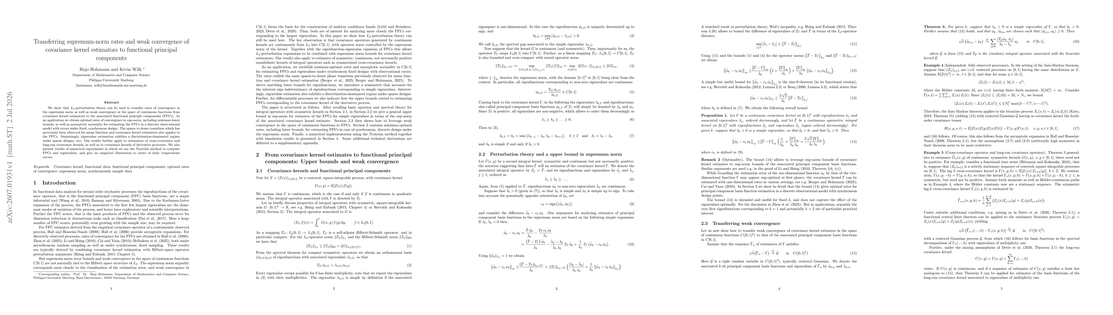 Thumbnail for Transferring supremum-norm rates and weak convergence of covariance kernel estimators to functional principal components