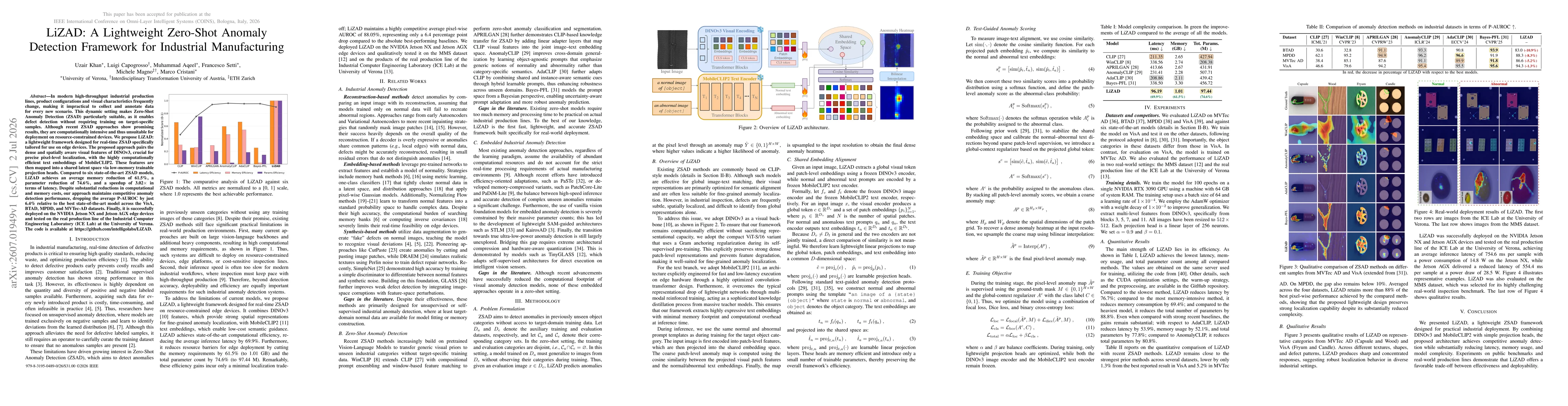 Thumbnail for LiZAD: A Lightweight Zero-Shot Anomaly Detection Framework for Industrial Manufacturing