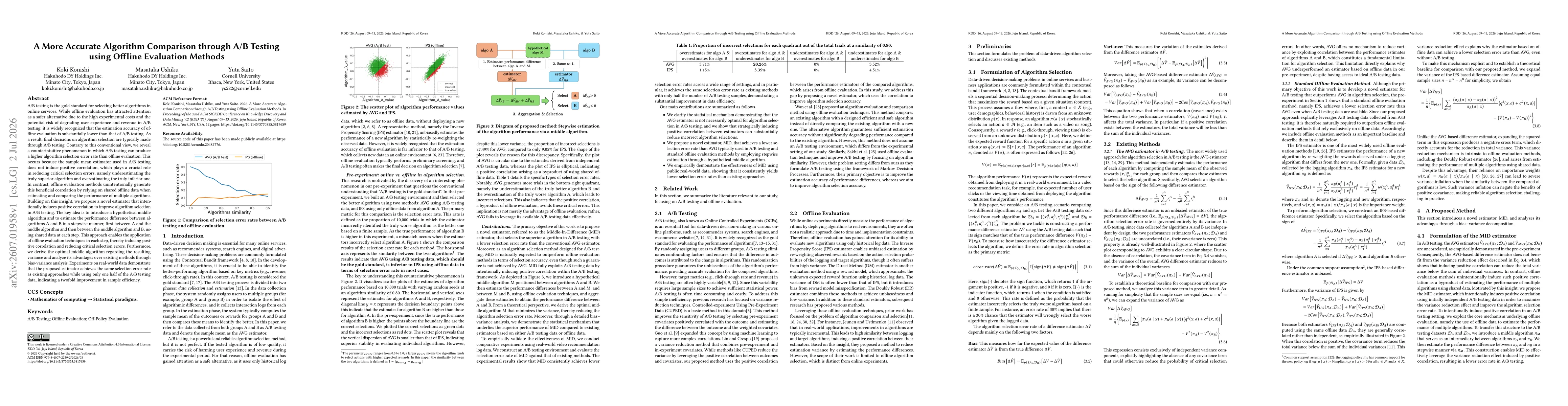 Thumbnail for A More Accurate Algorithm Comparison through A/B Testing using Offline Evaluation Methods