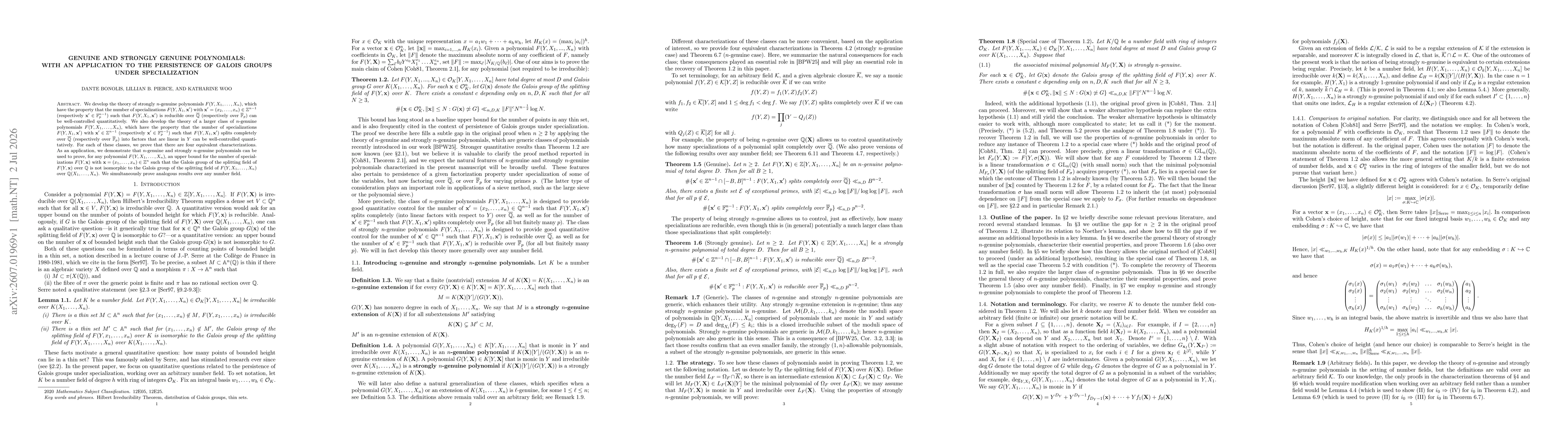Thumbnail for Genuine and strongly genuine polynomials: With an application to the persistence of Galois groups under specialization