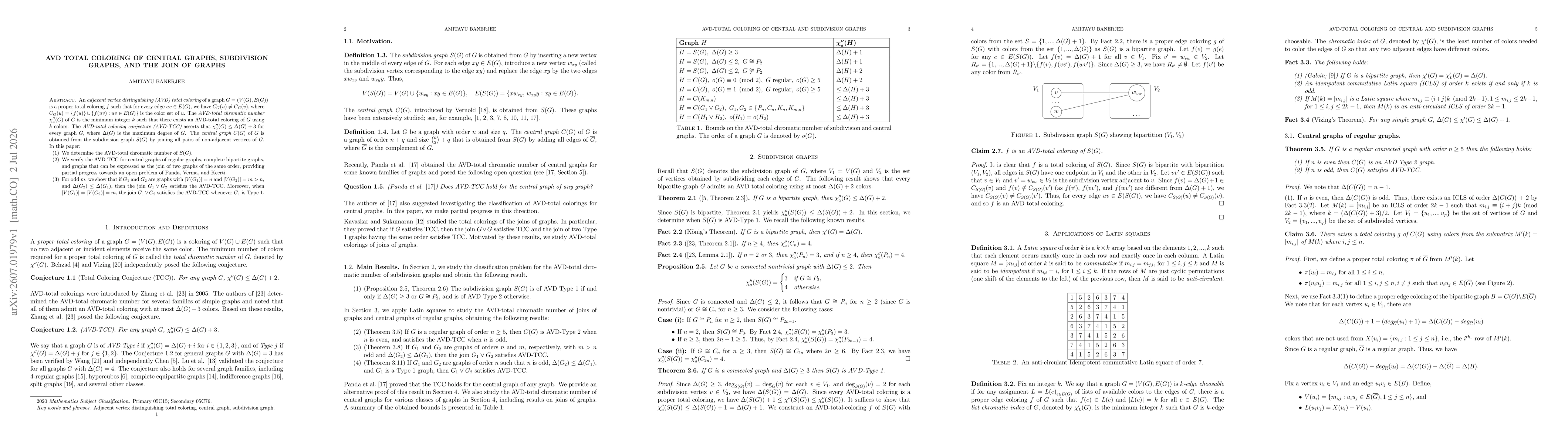 Thumbnail for AVD Total Coloring of Central Graphs, Subdivision Graphs, and the Join of Graphs