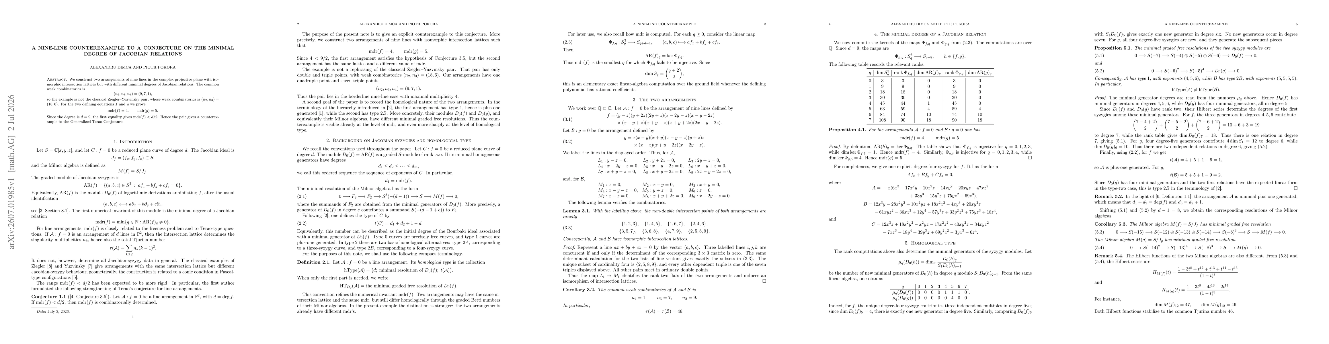 Thumbnail for A nine-line counterexample to a conjecture on the minimal degree of Jacobian relations