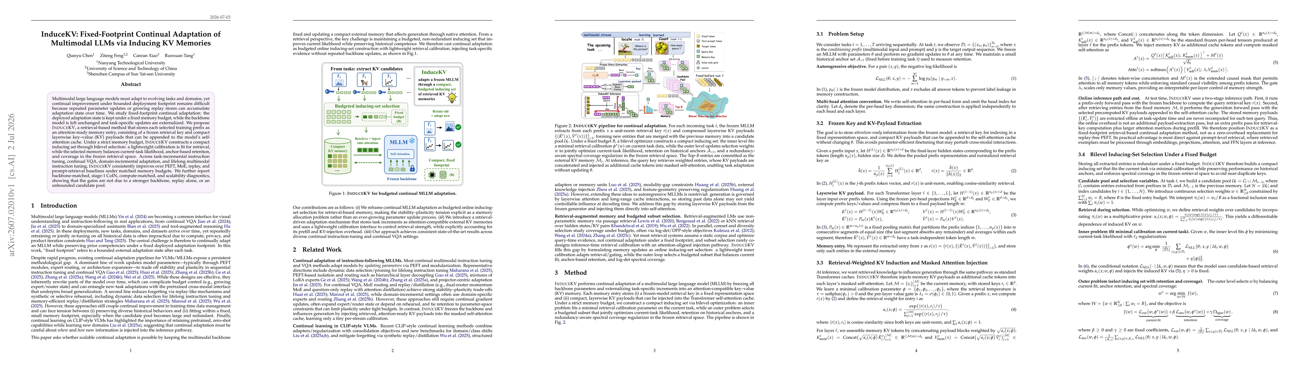 Thumbnail for InduceKV: Fixed-Footprint Continual Adaptation of Multimodal LLMs via Inducing KV Memories