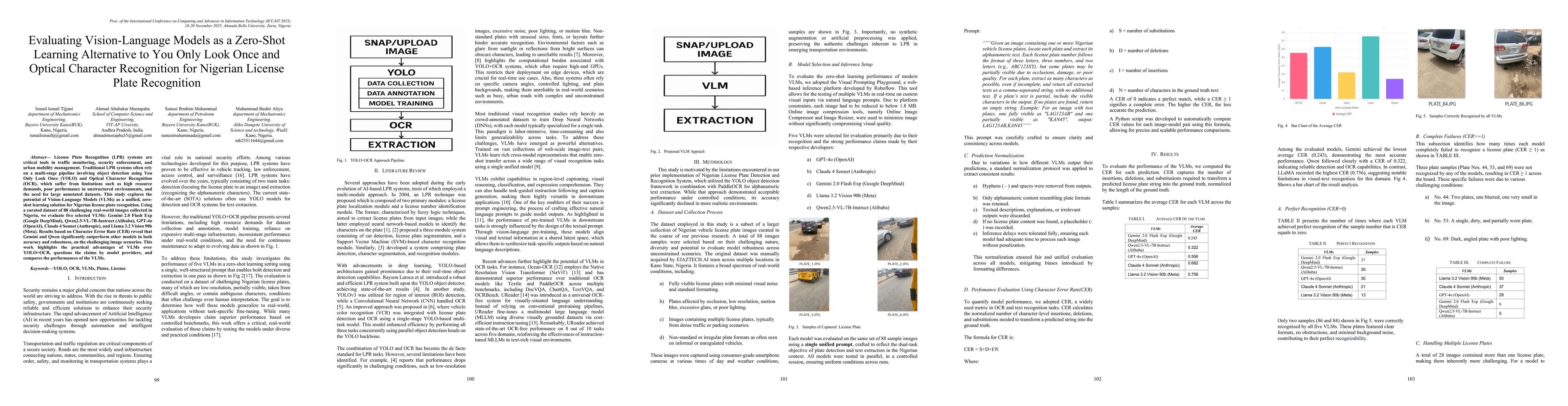 Thumbnail for Evaluating Vision-Language Models as a Zero-Shot Learning Alternative to You Only Look Once and Optical Character Recognition for Nigerian License Plate Recognition