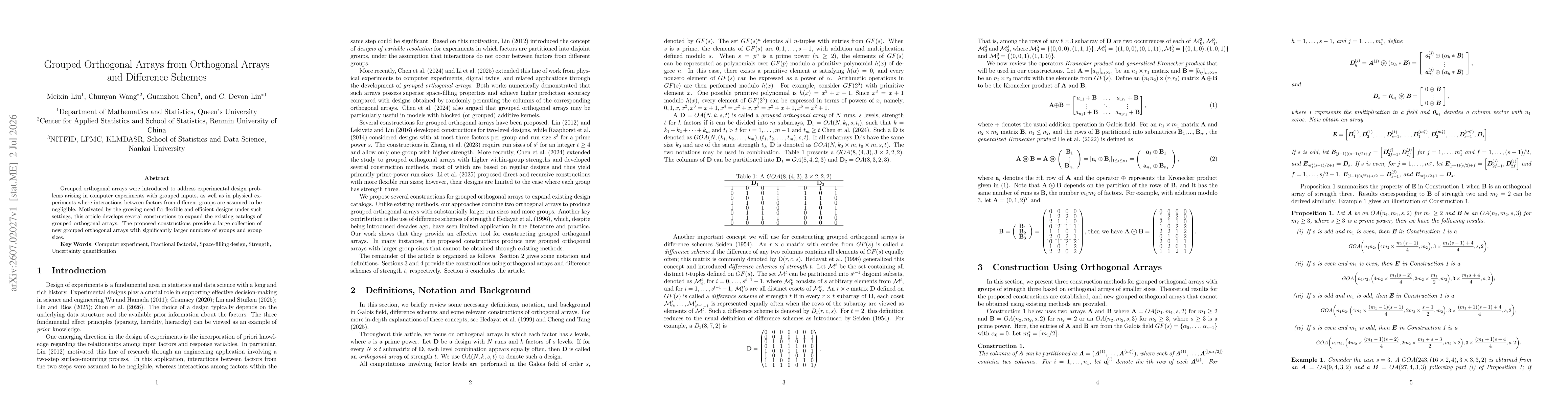 Thumbnail for Grouped Orthogonal Arrays from Orthogonal Arrays and Difference Schemes