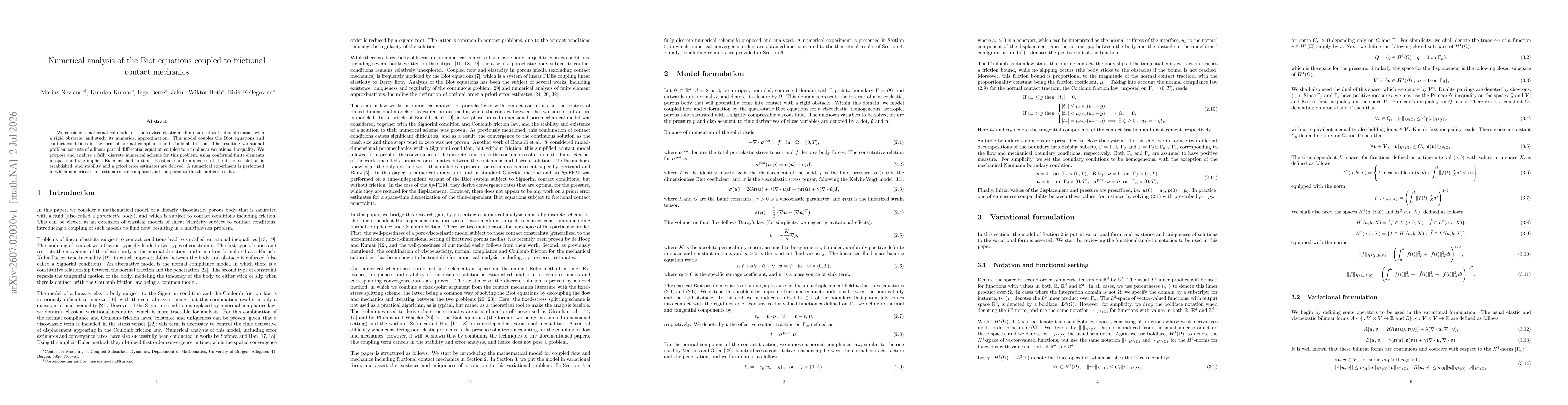 Thumbnail for Numerical analysis of the Biot equations coupled to frictional contact mechanics