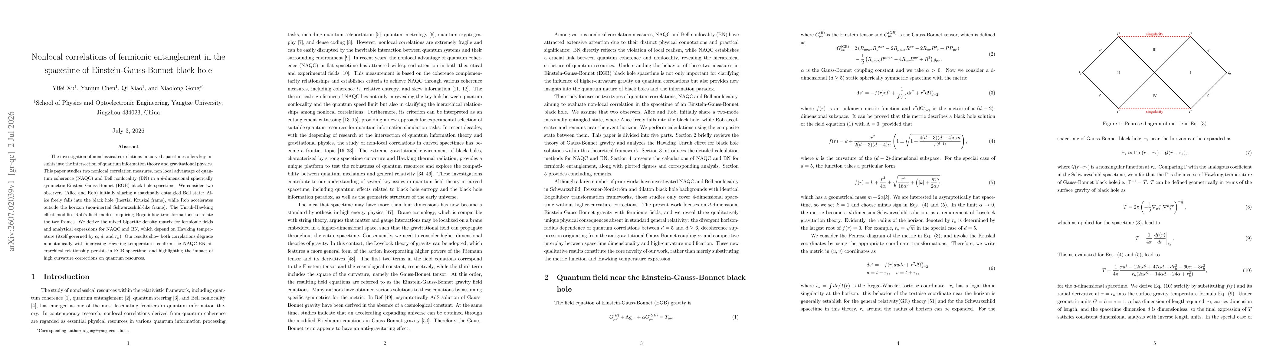 Thumbnail for Nonlocal correlations of fermionic entanglement in the spacetime of Einstein-Gauss-Bonnet black hole