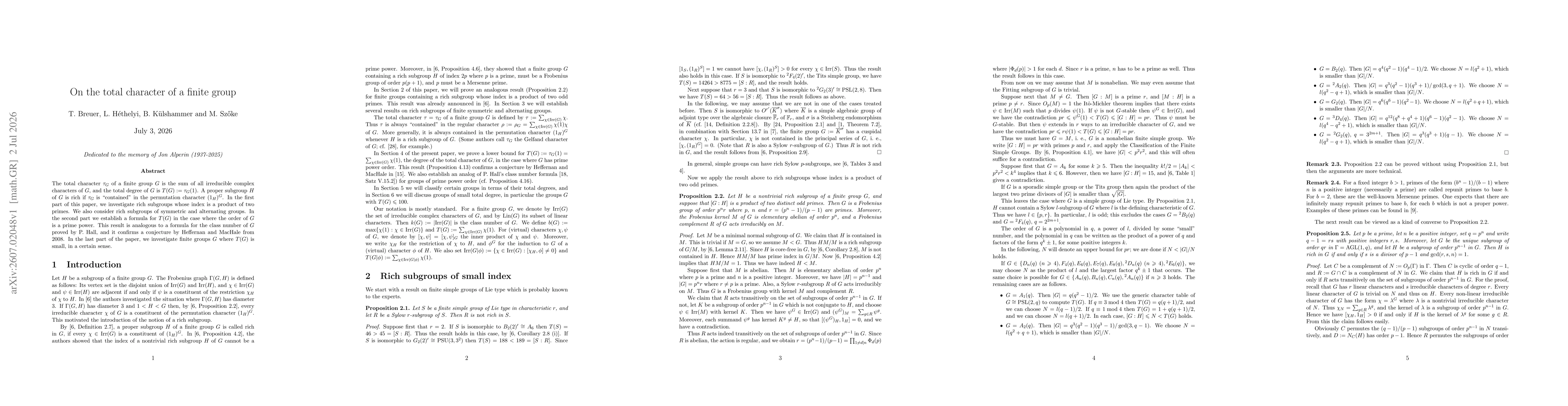 Thumbnail for On the total character of a finite group