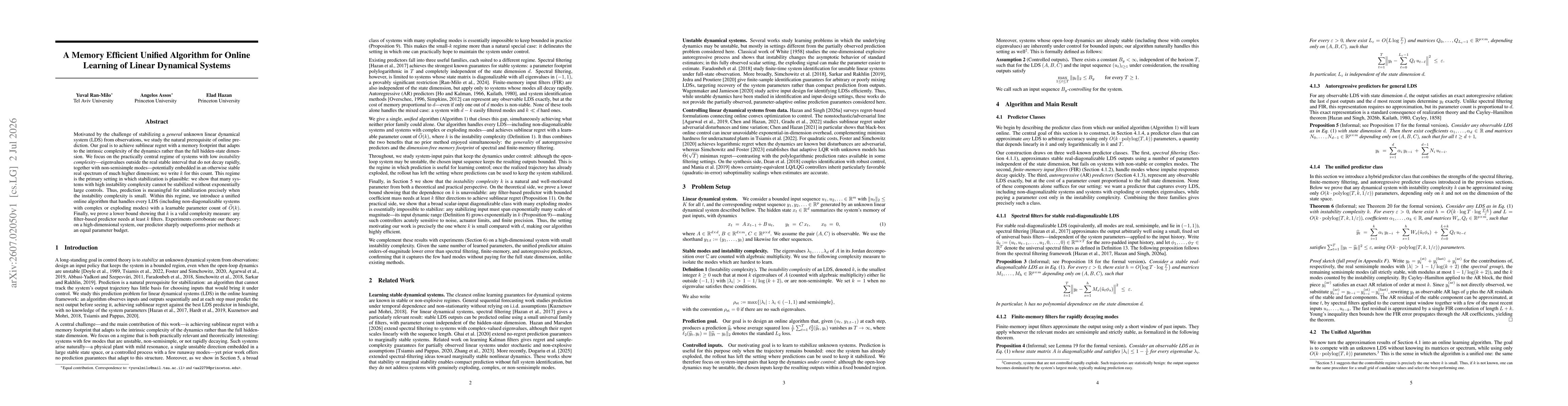 Thumbnail for A Memory Efficient Unified Algorithm for Online Learning of Linear Dynamical Systems