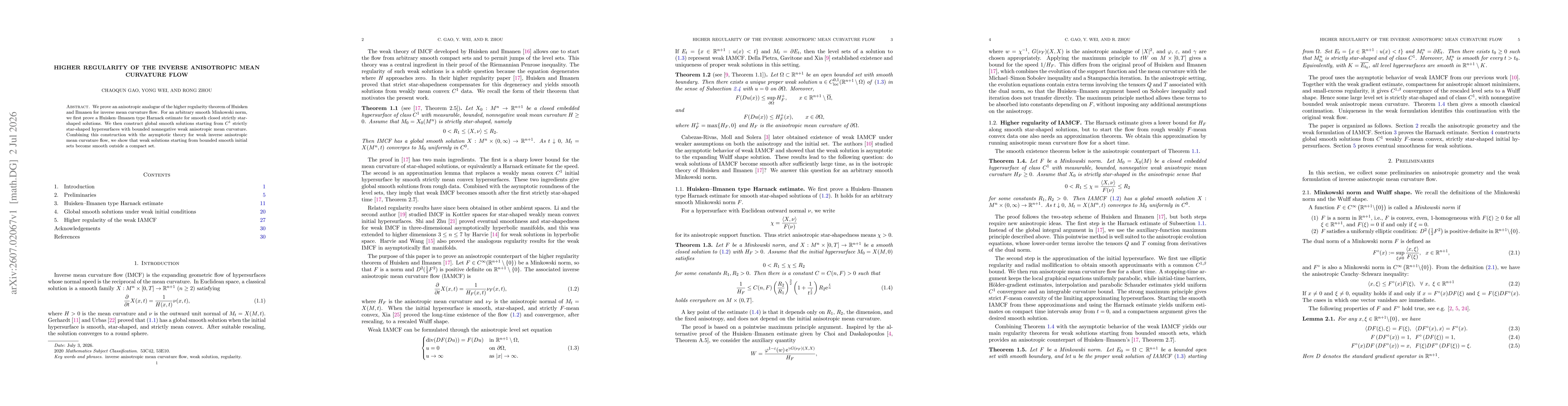 Thumbnail for Higher regularity of the inverse anisotropic mean curvature flow