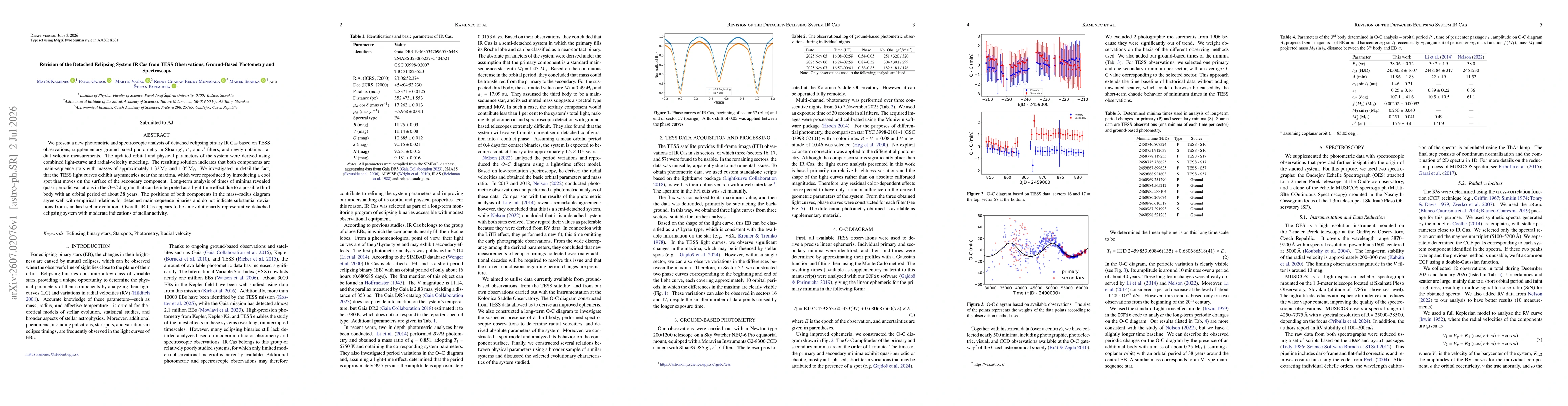 Thumbnail for Revision of the Detached Eclipsing System IR Cas from TESS Observations, Ground-Based Photometry and Spectroscopy