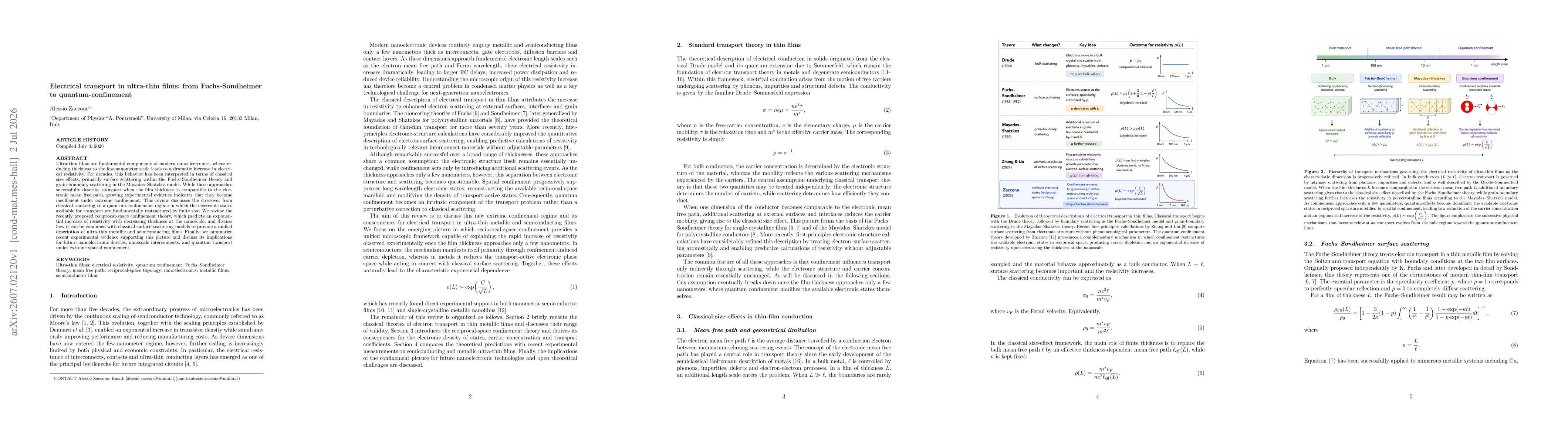 Thumbnail for Electrical transport in ultra-thin films: from Fuchs-Sondheimer to quantum-confinement