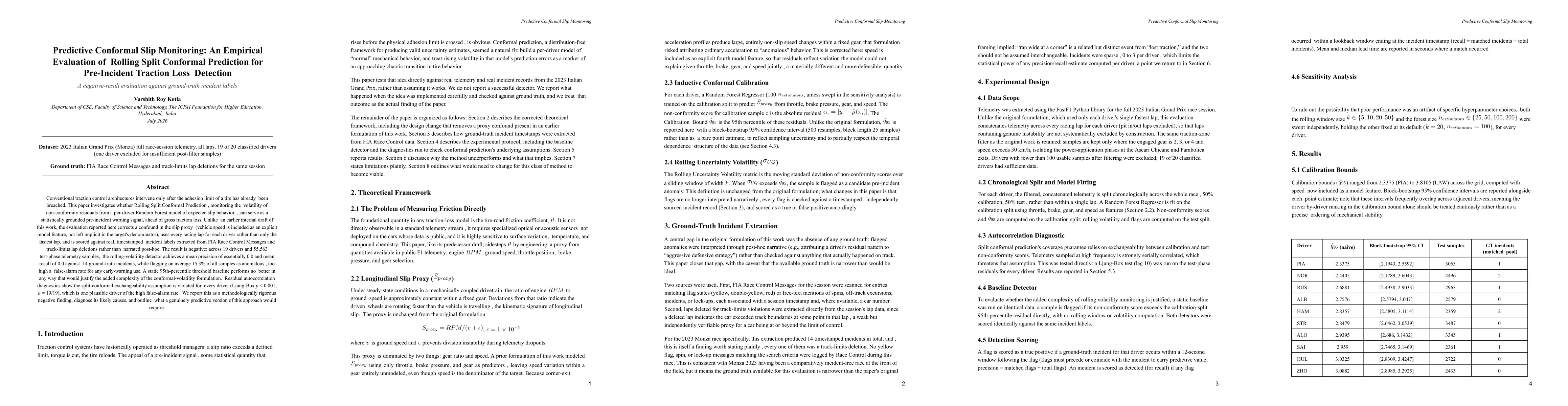 Thumbnail for Predictive Conformal Slip Monitoring: An Empirical Evaluation of Rolling Split Conformal Prediction for Pre-Incident Traction Loss Detection
