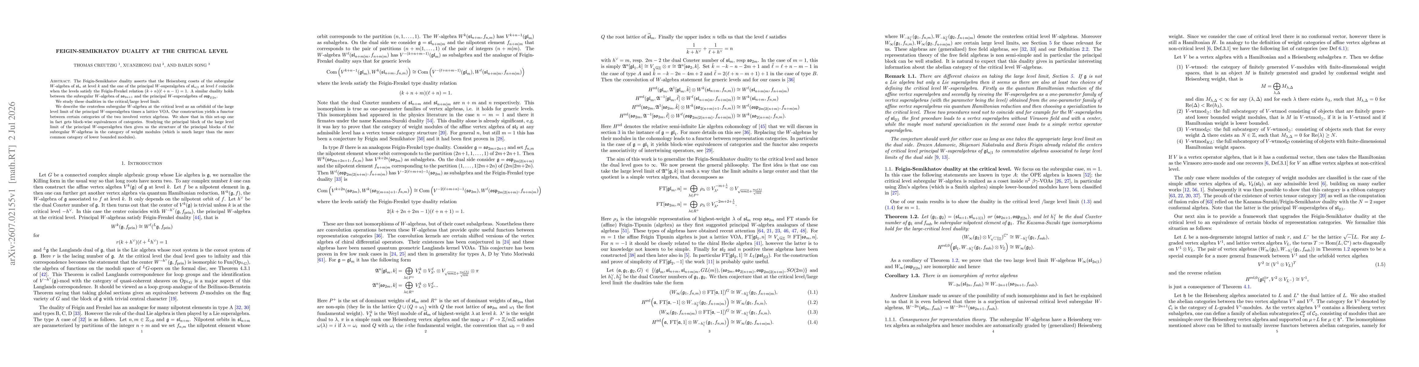 Thumbnail for Feigin-Semikhatov duality at the critical level