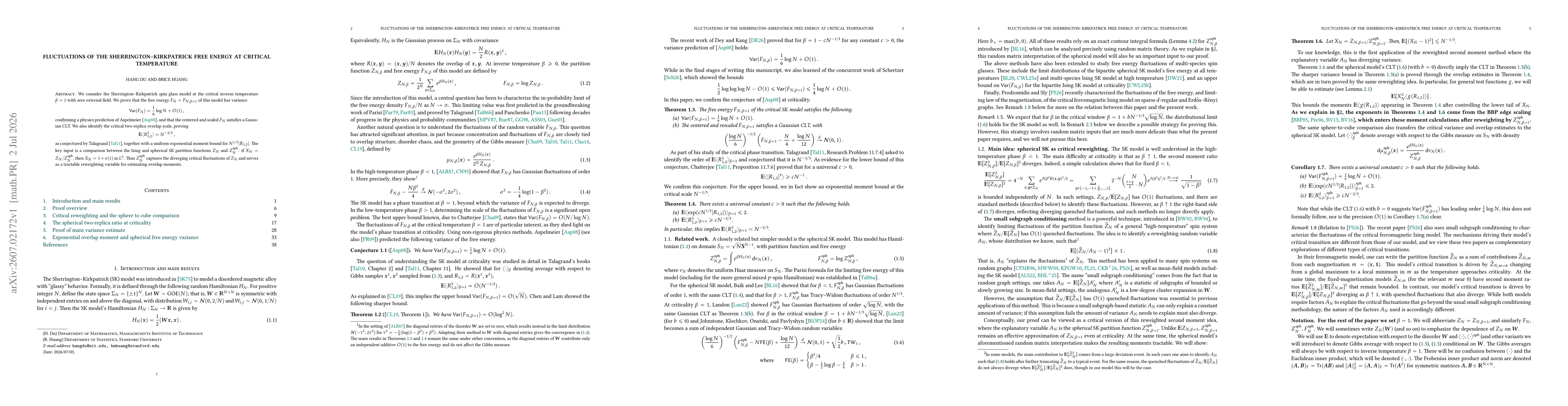 Thumbnail for Fluctuations of the Sherrington--Kirkpatrick free energy at critical temperature