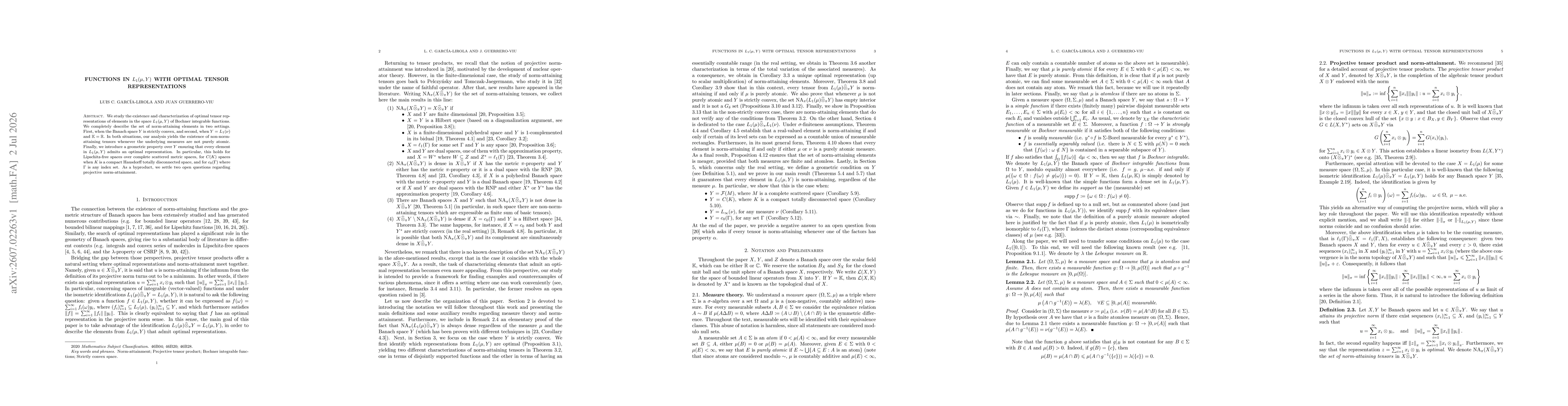 Thumbnail for Functions in $L_1(μ,Y)$ with optimal tensor representations