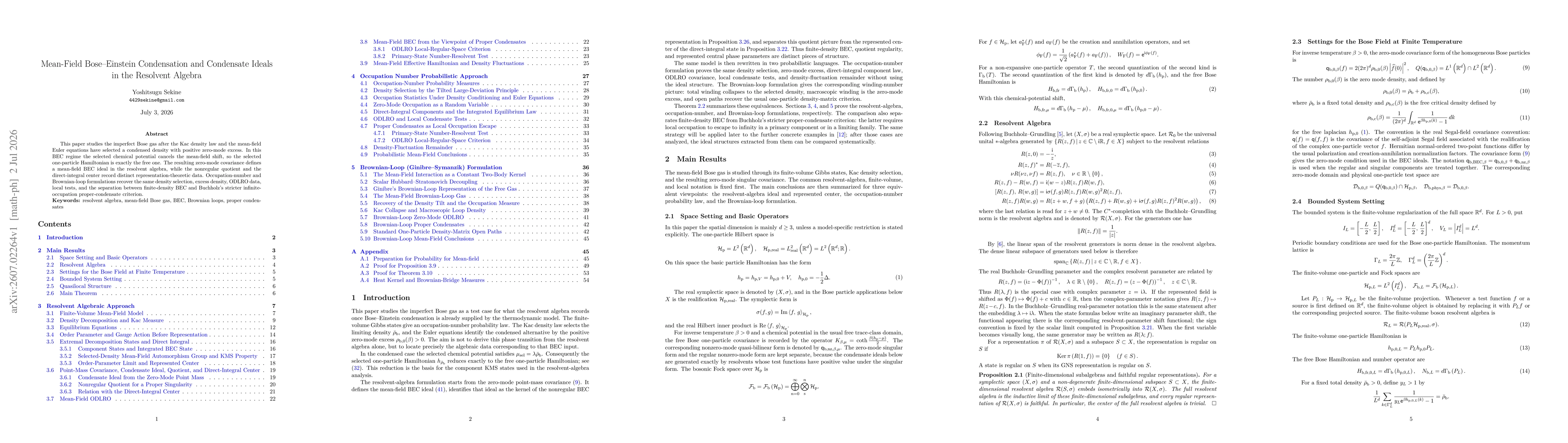 Thumbnail for Mean-Field Bose--Einstein Condensation and Condensate Ideals in the Resolvent Algebra
