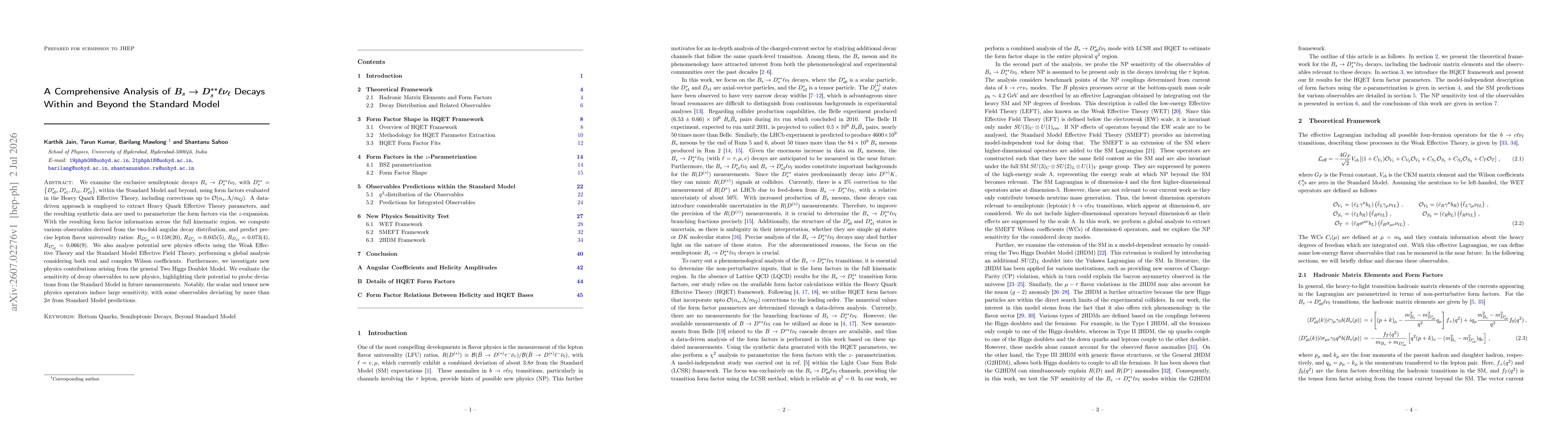 Thumbnail for A Comprehensive Analysis of $B_s \to D_s^{**}\ellν_\ell$ Decays Within and Beyond the Standard Model