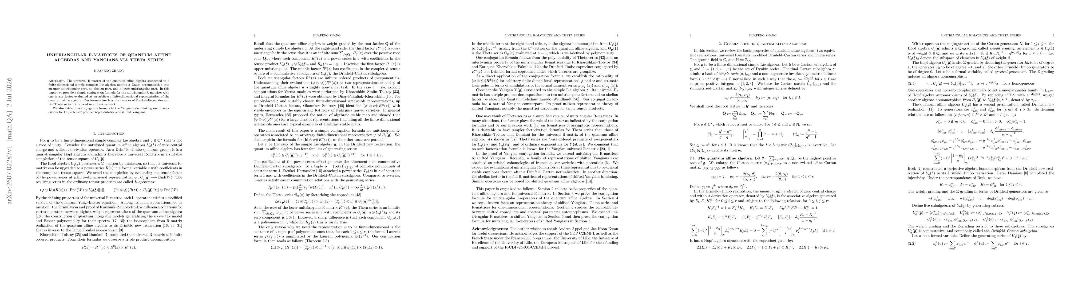 Thumbnail for Unitriangular R-matrices of quantum affine algebras and Yangians via Theta series