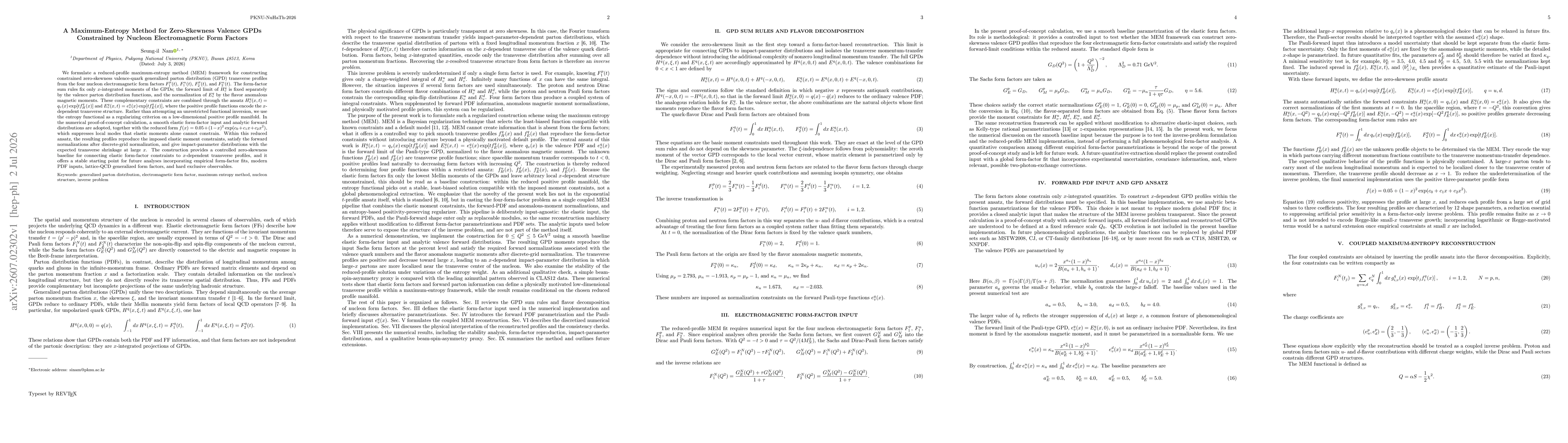 Thumbnail for A Maximum-Entropy Method for Zero-Skewness Valence GPDs Constrained by Nucleon Electromagnetic Form Factors