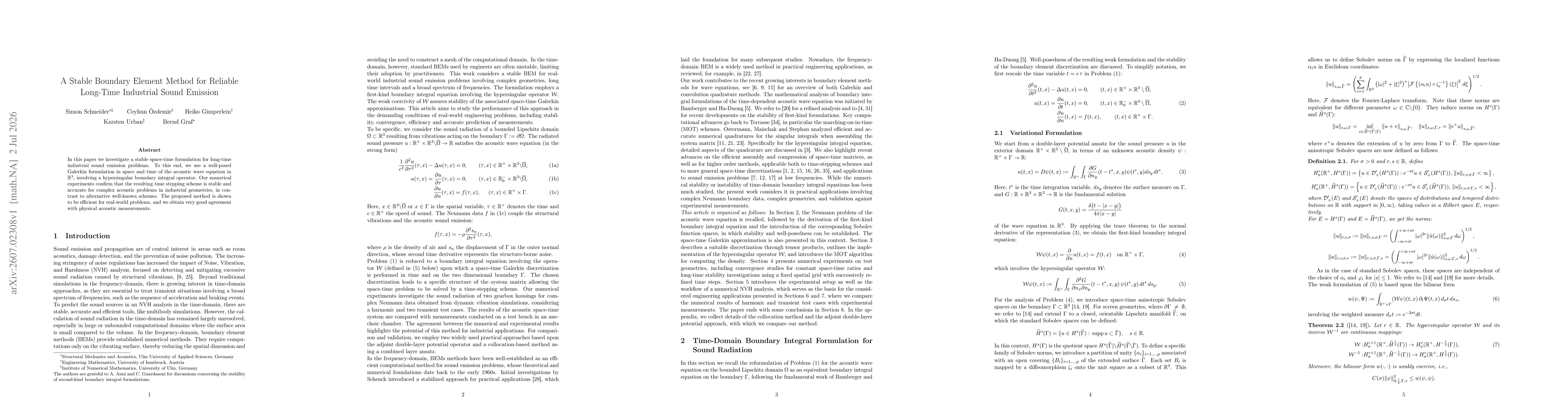 Thumbnail for A Stable Boundary Element Method for Reliable Long-Time Industrial Sound Emission