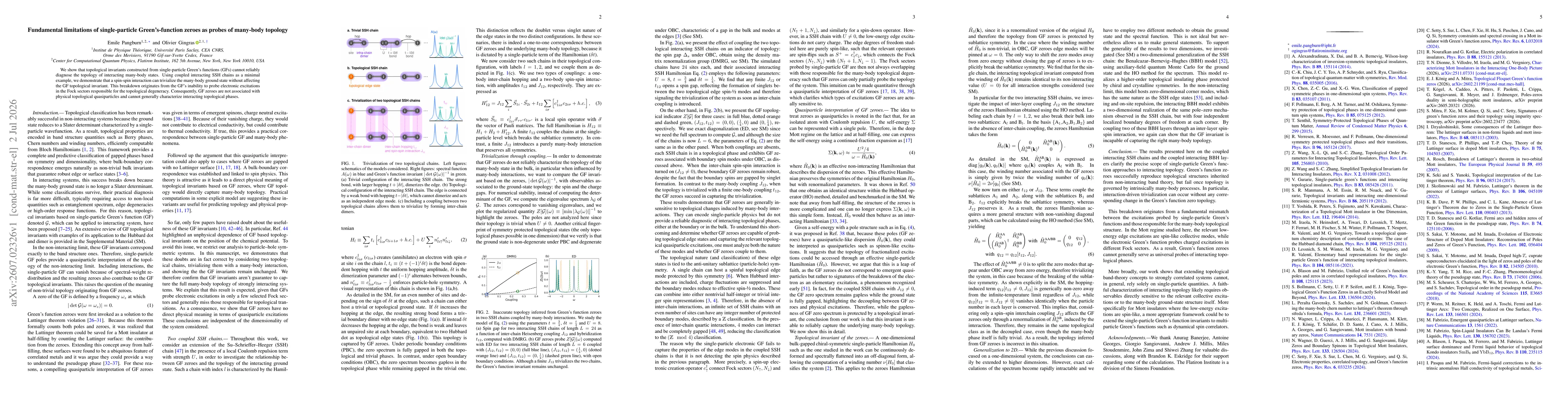 Thumbnail for Fundamental limitations of single-particle Green's-function zeroes as probes of many-body topology
