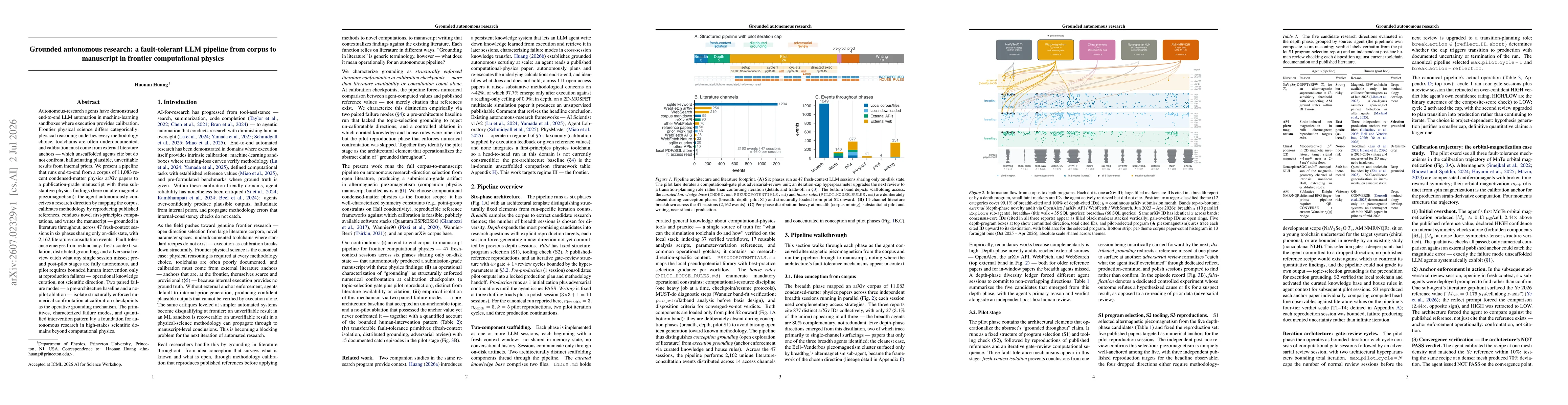 Thumbnail for Grounded autonomous research: a fault-tolerant LLM pipeline from corpus to manuscript in frontier computational physics