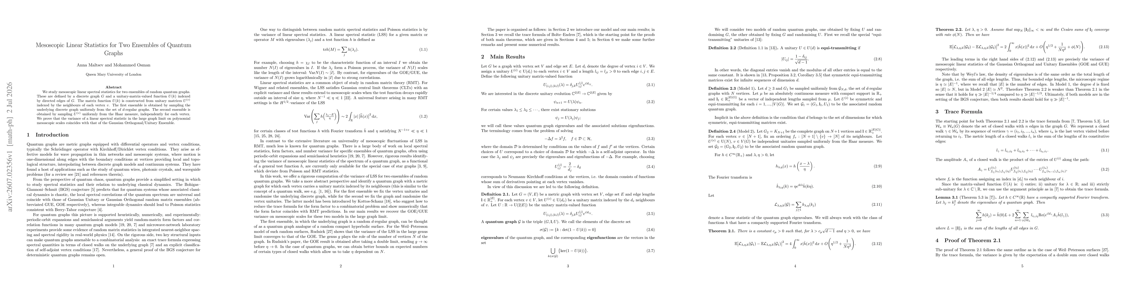 Thumbnail for Mesoscopic Linear Statistics for Two Ensembles of Quantum Graphs